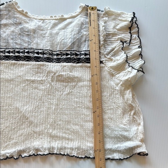 Free People Sarafina White with Black Embroidery Top - size Medium - Picture 6 of 7